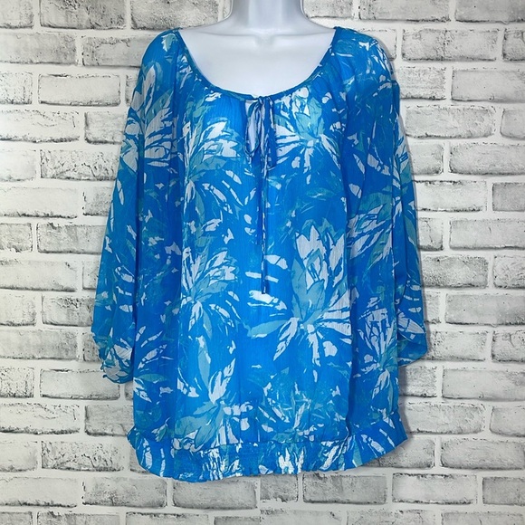 Lane Bryant Sheer Floral Pattern Tie Bow 16 - Picture 1 of 8